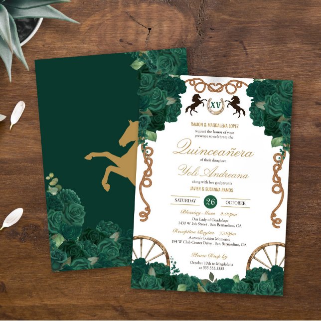 Green Rose Floral Country Western Quinceanera Invitation (Creator Uploaded)