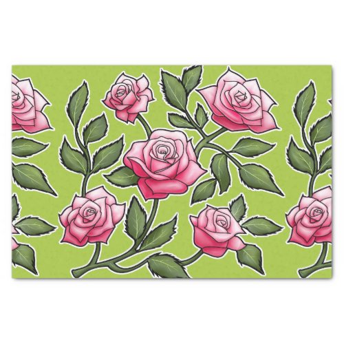 Green Rose Floral Tissue Paper