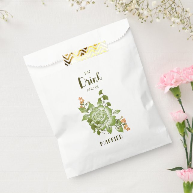 Green Rose Floral Wedding Theme Favor Bag (Sealed)