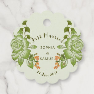 Green Rose Floral Wedding Theme Favor Tags