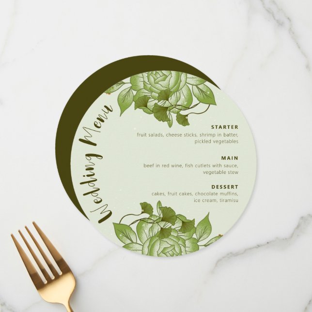 Green Rose Floral Wedding Theme Menu (Front/Back In Situ)