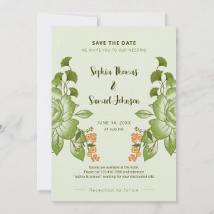 Green Rose Floral Wedding Theme Save The Date