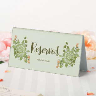 Green Rose Floral Wedding Theme Table Tent