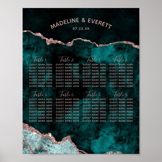 Green & Rose Gold Agate Table Seating Arrangement Poster (Front)