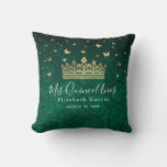 Green Rose Gold Crown Quinceanera Mis Quince Anos Throw Pillow at Zazzle