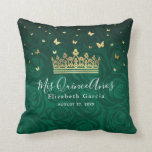 Green Rose Gold Crown Quinceanera Mis Quince Anos Throw Pillow<br><div class="desc">Searching for glamorous quinceanera pillow ideas to match your emerald green and gold party theme? Create your own custom quinceanera pillows on this fairytale DIY template (easy to add a pretty Mis Quince Anos picture/photo to the back). The beautiful, floral art by Raphaela Wilson includes a faux yellow gold glitter...</div>