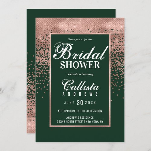 Green Rose Gold Glitter Confetti Bridal Shower Invitation