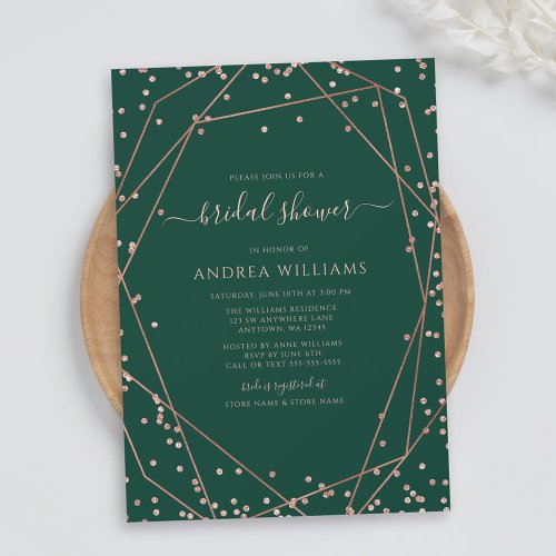 Green Rose Gold Glitter Geometric Bridal Shower Invitation