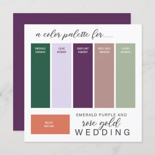 Green Rose Gold Purple Wedding Color Palette Card