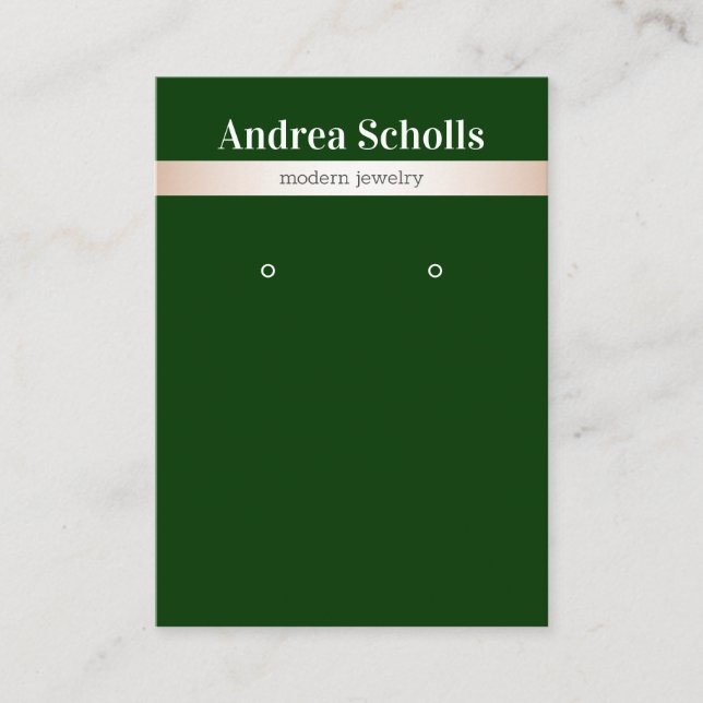 Green Rose Gold Striped Jewelry Earring Display Business Card (Front)