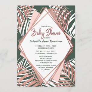 Green Rose Gold Tropical Palm Tree Baby Shower Invitation