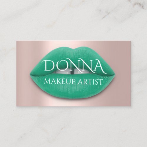 Green Rose Lips QR Code Logo Makeup Artist   Business Card