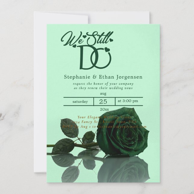 Green Rose Wedding Invitation Vow Renewal (Front)