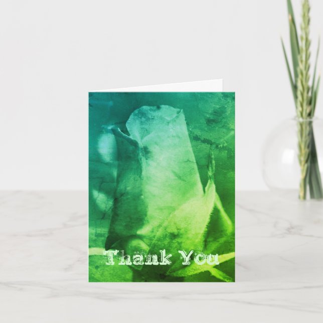 Green Rosebud Flower Art Thank You Card (Front)