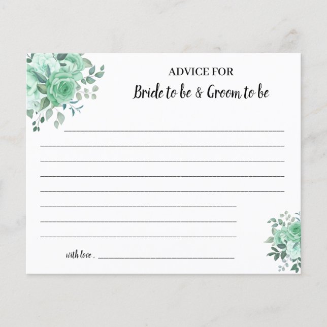 Green Roses Advice for Couple Bridal Shower Card Flyer (Front)