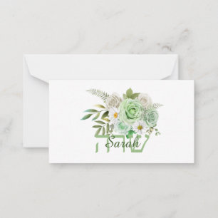 Green Roses and Daisies Name in English and Hebrew Note Card