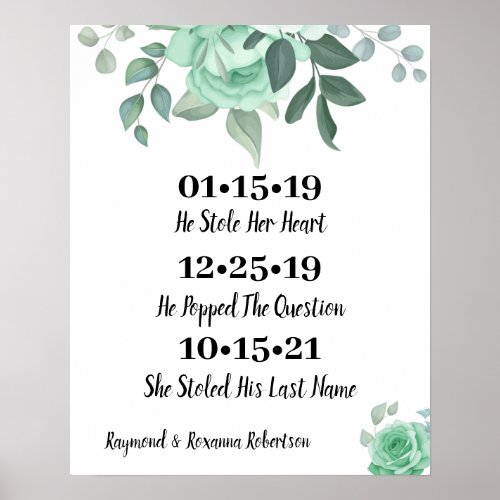 Green Roses Best Day Wedding Poster