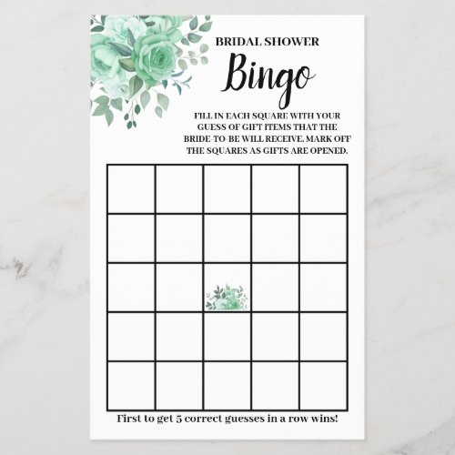 Green Roses Bridal Shower Bingo Game Card Flyer