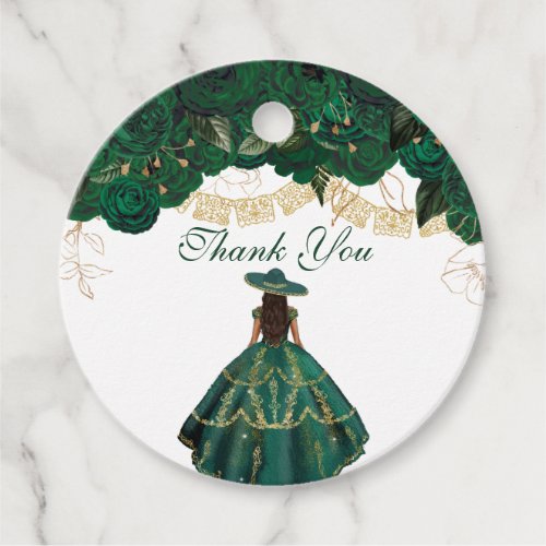 Green Roses Elegant Floral Charro Quinceanera Favor Tags