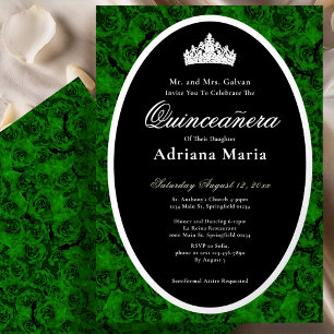 Green Roses Elegant Silver Floral Quinceanera   Foil Invitation