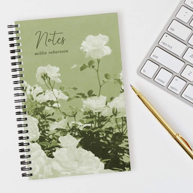 Green Roses Floral Garden Custom Spiral Notebook (Creator Uploaded)