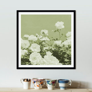 Green Roses Floral Garden Photo Art Print Poster