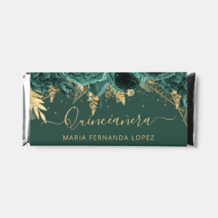 Green Roses Gold Floral Quinceañera Personalized Hershey Bar Favors