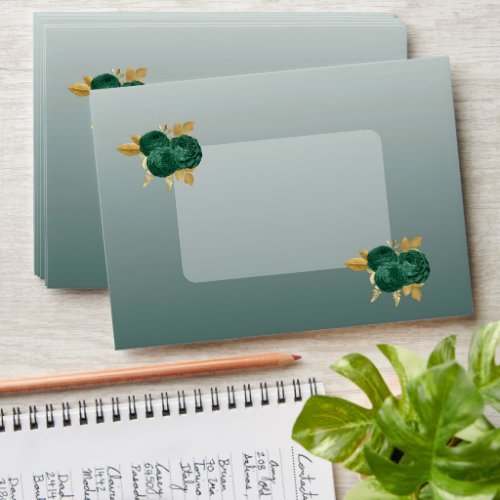 Green Roses &amp; Gold Green Glitter Sweet 16 Envelope
