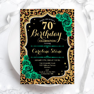 Green Roses Leopard Print 70th Birthday Invitation