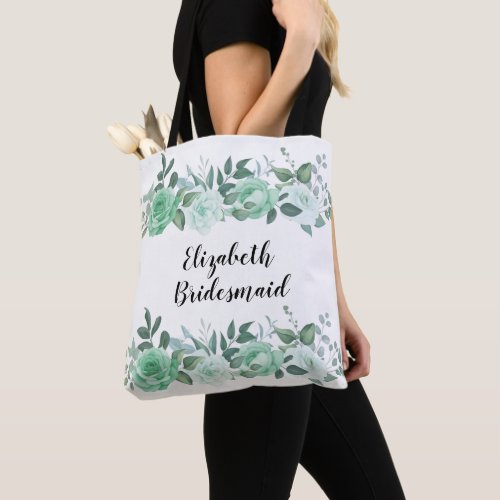 Green Roses Personalized Bridesmaid Tote Bag