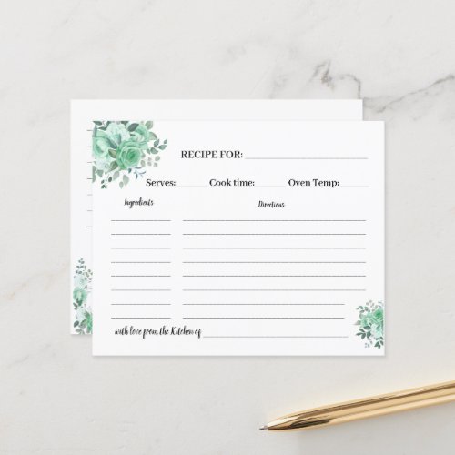 Green Roses Recipe Card Bridal Shower