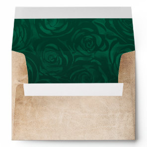 Green Roses Rustic Parchment Return Address Envelope