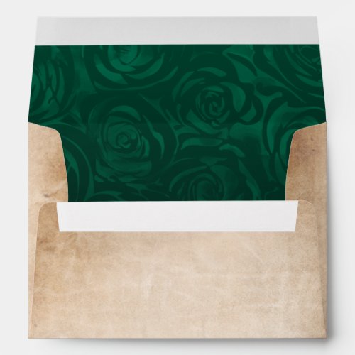 Green Roses Rustic Parchment Return Address Envelope