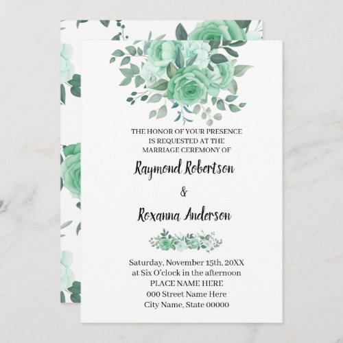 Green Roses Wedding Country Chic Invitation