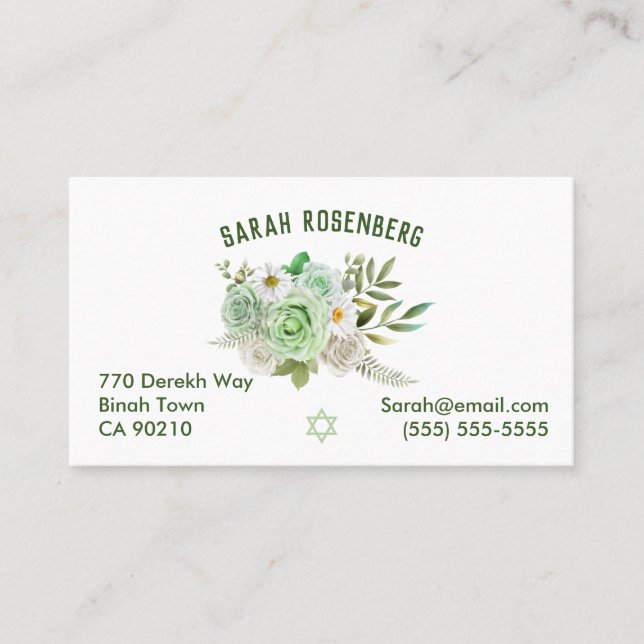 Green Roses White Daisies Star of David Business Card (Front)