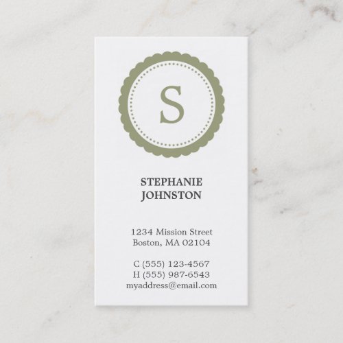 Green rosette monogram elegant personal calling business cards
