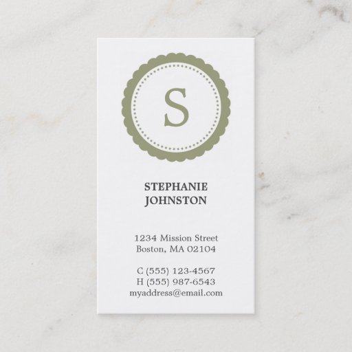 Customizable Green rosette monogram elegant personal calling business cards