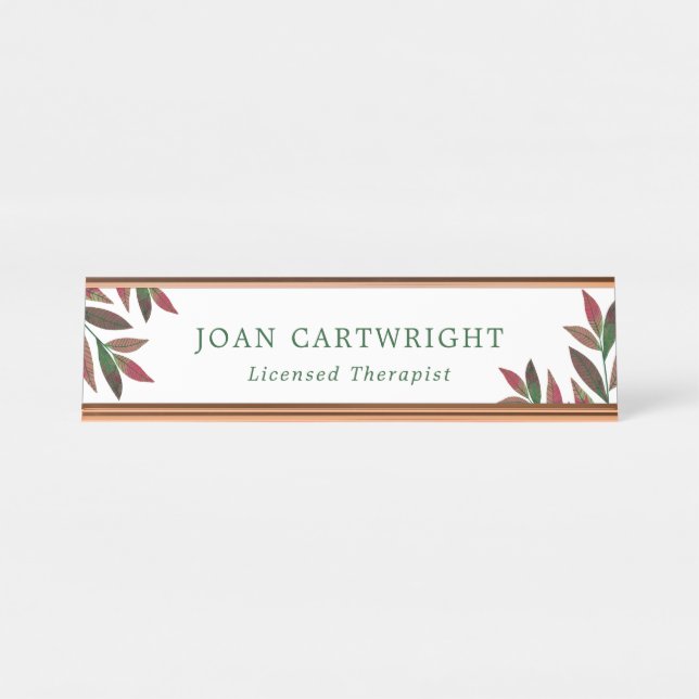 Green Rosy Red Greenery - Therapist Desk Name Plate (Front)