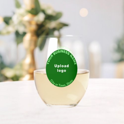 Green Round Business Brand on Stemless Wine Glass