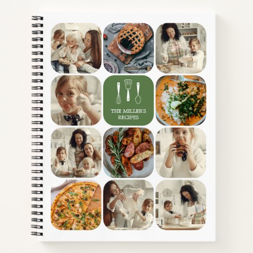 Green Round Corners Photo Collage Family Recipes Notebook