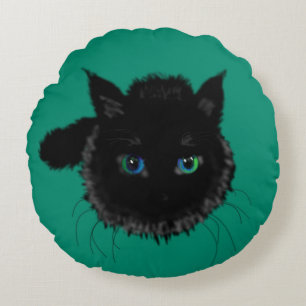 Green Round Pillow with Black Cat or Choose Color