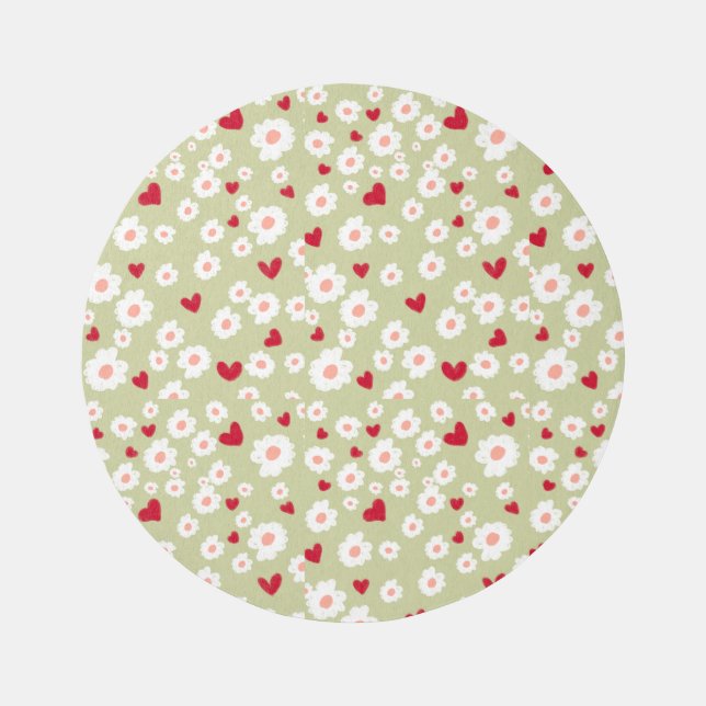 Green round rug with white work and  (Front)