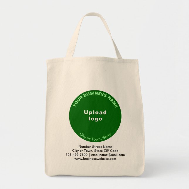 Green Round Shape Business Brand on Grocery Tote Bag (Front)