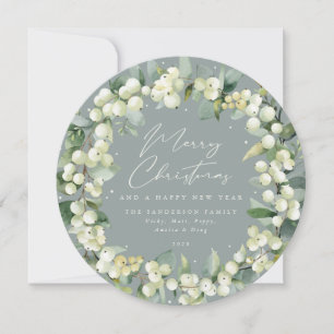 Green Round Snowberry+Eucalyptus Christmas Wreath Holiday Card