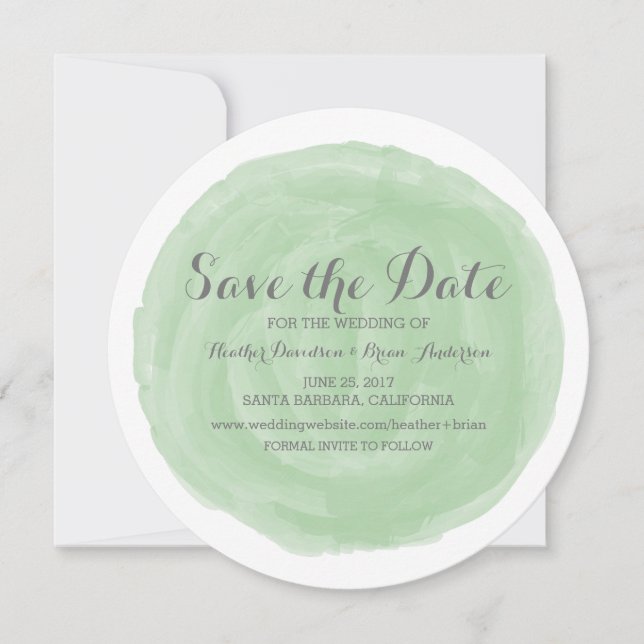 Green Round Watercolor Save the Date Invite (Front)