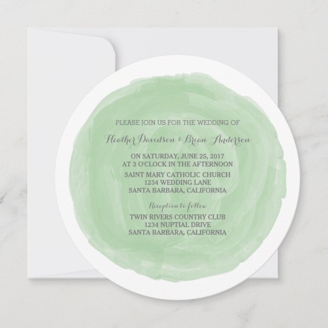 Green Round Watercolor Wedding Invite (Front)