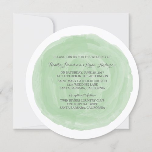 Green Round Watercolor Wedding Invite