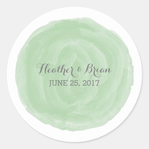 Green Round Watercolor Wedding Stickers