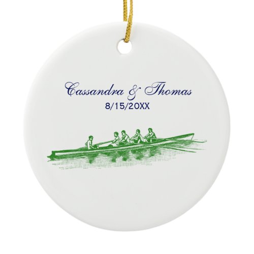 Green Rowing Rowers Crew Team Water Sports Ceramic Ornament