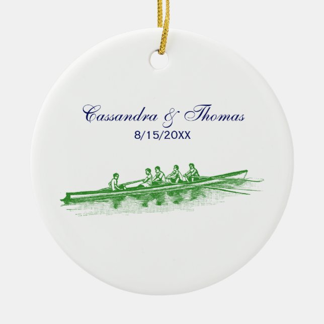 Green Rowing Rowers Crew Team Water Sports Ceramic Ornament (Front)
